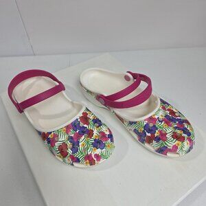 Crocs Shoes Womens Size 10 White Pink Floral Clog Sandals Garden Comfort Slip On